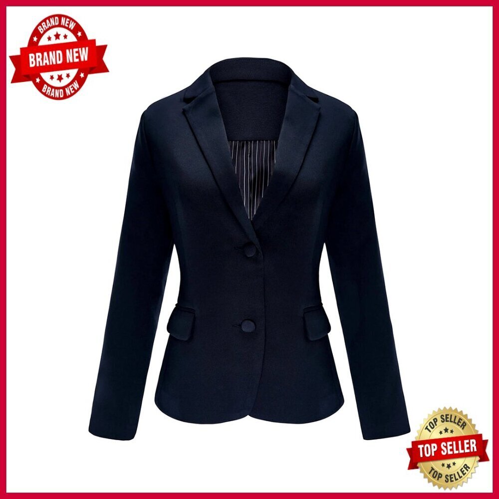 Women's Notched Lapel Blazer Jacket with Pockets for Office Work